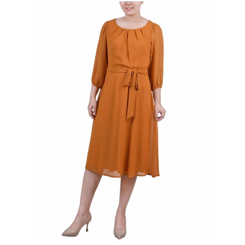 NY Collection Womens Clip Dot Fit & Flare Dress, , Petite, P/PS, DM